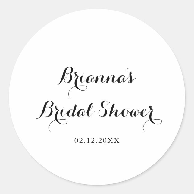 Modern Calligraphy Bridal Shower Favour Classic Round Sticker (Front)