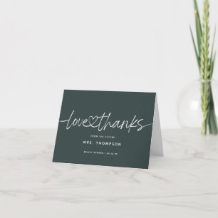 Modern Calligraphy Bridal Shower Pine Green Thank You Card