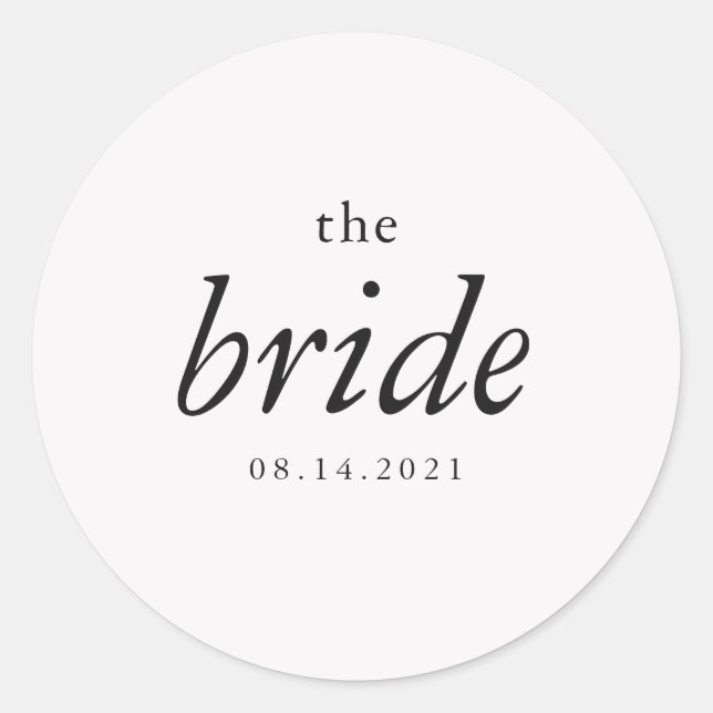 Modern Calligraphy Bride Black and White Wedding Classic Round Sticker (Front)
