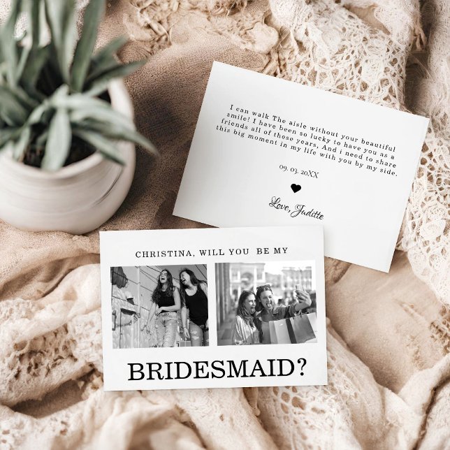 Modern calligraphy Bridesmaid Proposal Photo  Card (Creator Uploaded)