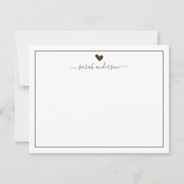 Modern Calligraphy Brown Heart Personalized Card (Front)