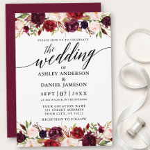 Modern Calligraphy Burgundy Floral Elegant Wedding