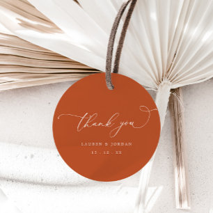 Modern Calligraphy Burnt Orange Wedding Thank You Favour Tags