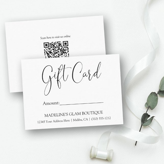 Modern Calligraphy Business QR Code Gift Card (Customize to change your personalized text style, size or color. Add your QR Scan code on back.)