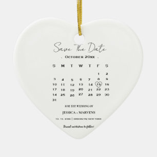 Modern Calligraphy calendar nonphoto save the date Ceramic Tree Decoration