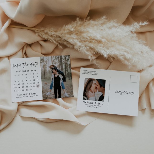 Modern Calligraphy Calendar Save The Date Postcard (Creator Uploaded)