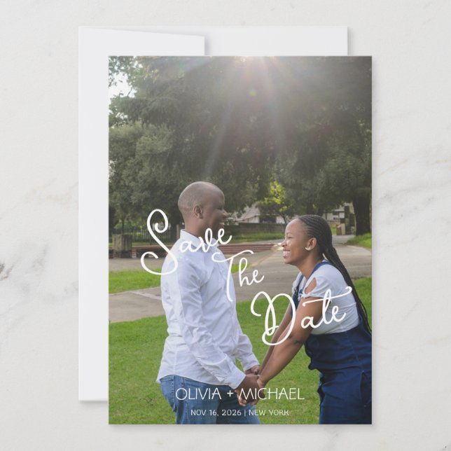 Modern Calligraphy Chic Photo Wedding Save The Dat Save The Date (Front)