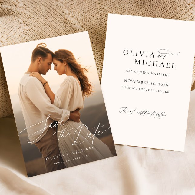 Modern Calligraphy Chic Photo Wedding Save The Date (Creator Uploaded)