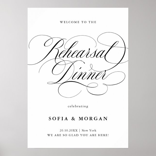 Modern calligraphy Chic Rehearsal Dinner Welcome Poster (Front)