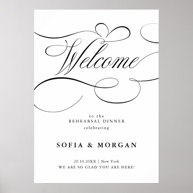 Modern calligraphy Chic Rehearsal Dinner Welcome Poster (Front)
