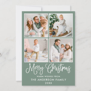 Modern Calligraphy Christmas 4 Photos Sage Green Holiday Card
