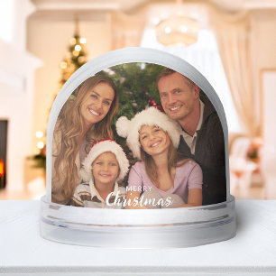 Modern Calligraphy Christmas Photo Snow Globe
