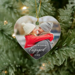 Modern Calligraphy Couple Photo Heart Engaged Ceramic Tree Decoration<br><div class="desc">Modern Elegant Calligraphy Engaged Couple Photo Heart Ornament</div>