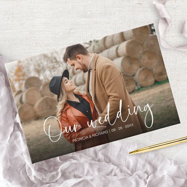 Modern Calligraphy Couple Photo Wedding Guest Book (Creator Uploaded)