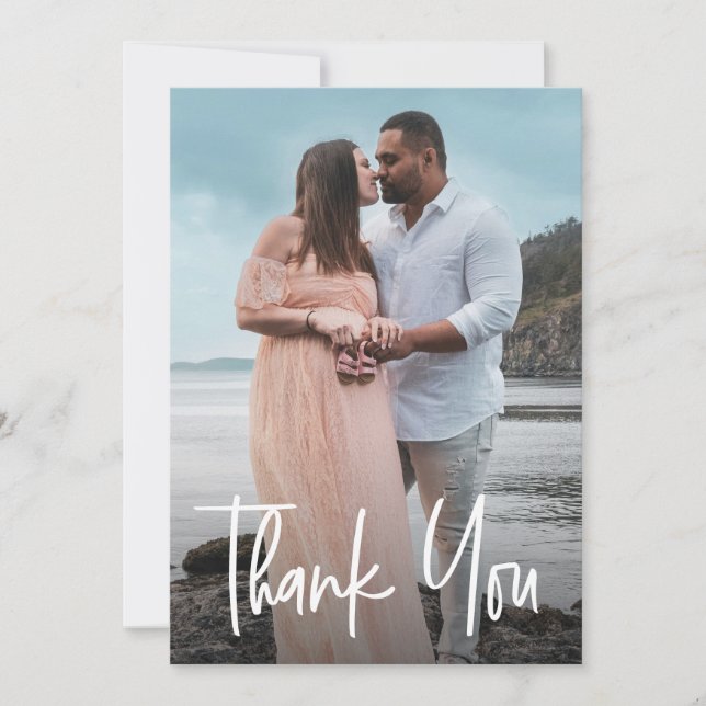 Modern Calligraphy Custom Photo  Baby Shower Thank You Card (Front)