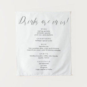 Modern Calligraphy Drinks on us Wedding Bar Menu Tapestry