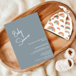 Modern Calligraphy Dusty Blue baby shower Invitation