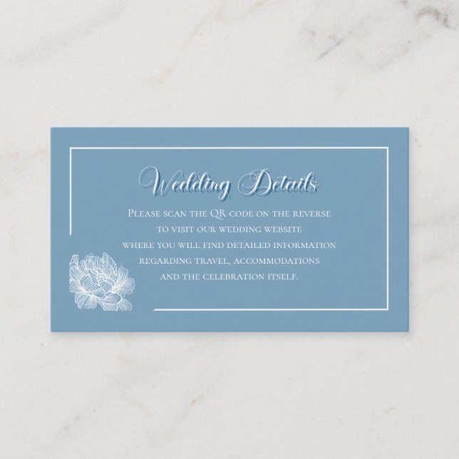 Modern Calligraphy Dusty Blue QR Info Wedding Enclosure Card (Front)