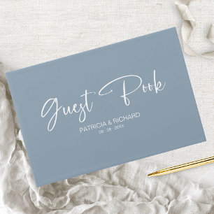 Modern Calligraphy Dusty Blue Wedding Guest Book