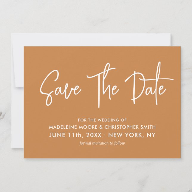 Modern Calligraphy Earthy Orange Scannable QR Code Save The Date (Front)