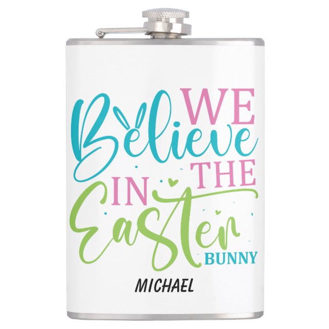 Modern Calligraphy Easter Bunny Hip Flask (Front)