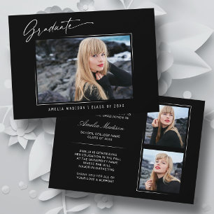 Modern Calligraphy Elegant Ink Script 3 Photo Grad Announcement