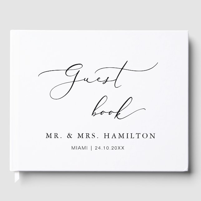 Modern Calligraphy Elegant Wedding Guest Book (Front)