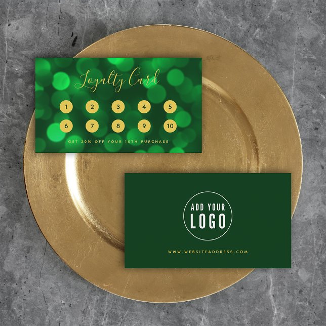 Modern Calligraphy Emerald Green Bokeh Lights Loyalty Card (Creator Uploaded)