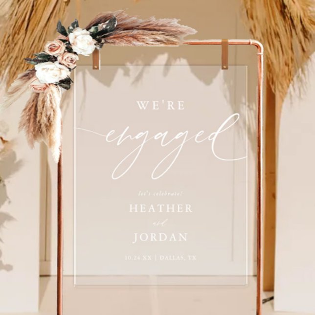 Modern Calligraphy Engagement We're Engaged Acrylic Sign (Creator Uploaded)