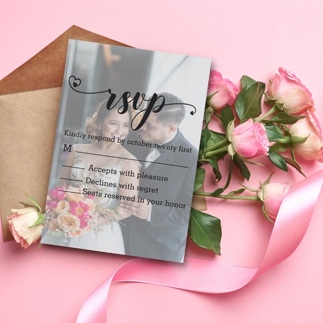 modern calligraphy faded photo  rsvp wedding chic announcement (Creator Uploaded)
