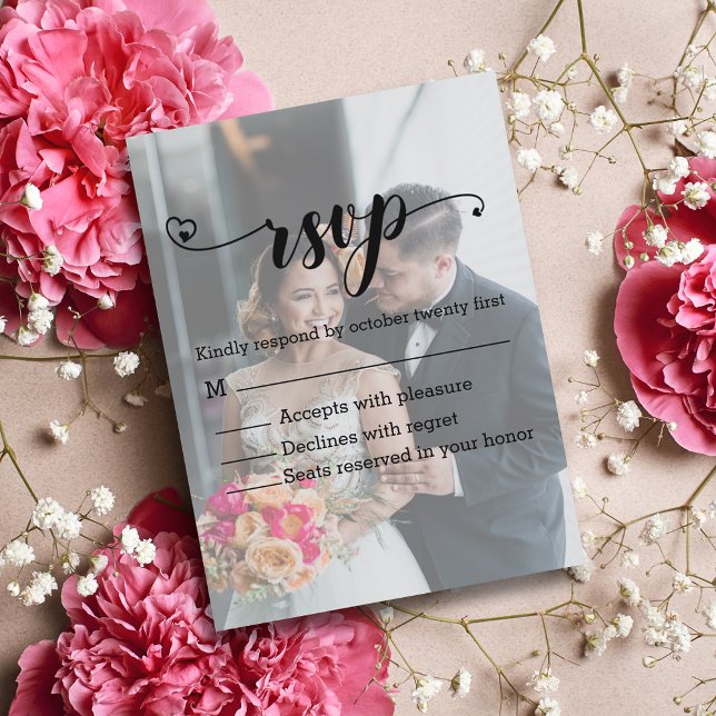 modern calligraphy faded photo  rsvp wedding invitation postcard (Creator Uploaded)