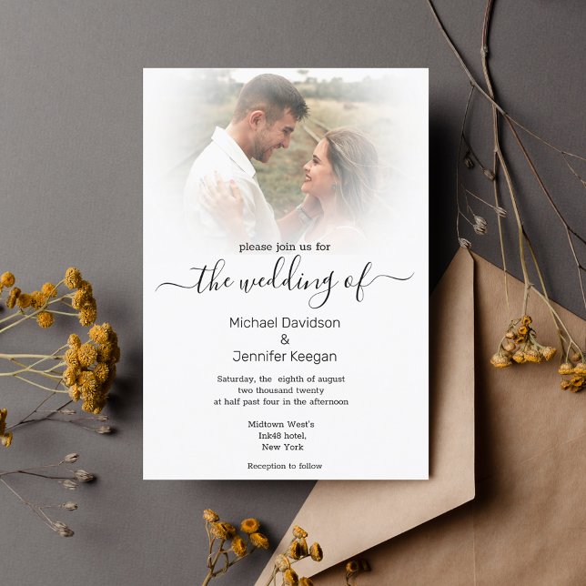 modern calligraphy faded photo wedding invitation (Creator Uploaded)
