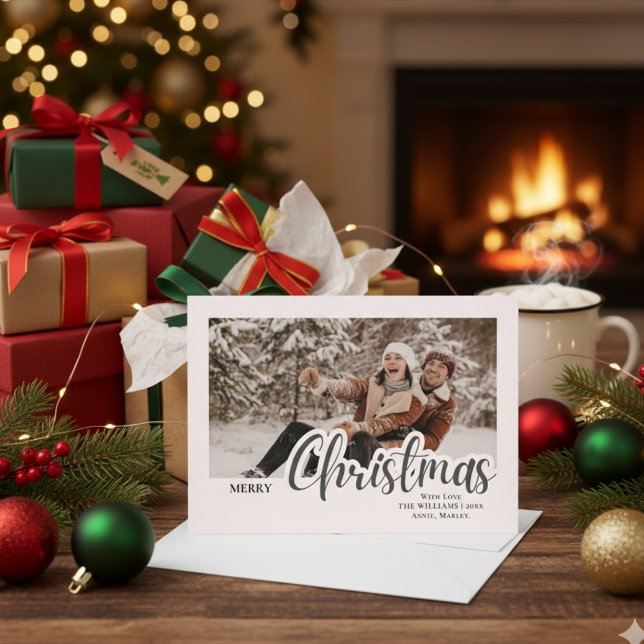 Modern Calligraphy Family Christmas Photo Holiday Card (Creator Uploaded)
