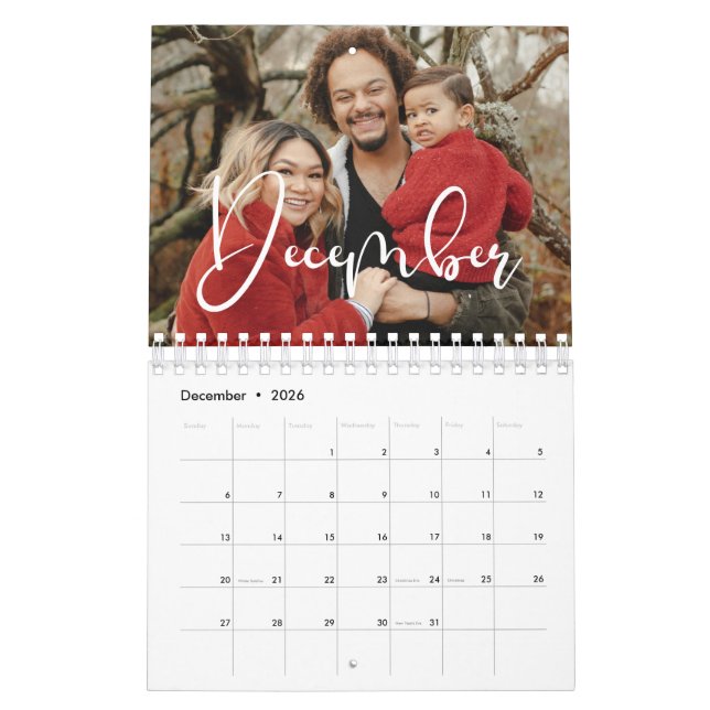 Modern calligraphy family photo 2026 calendar (Dec 2026)