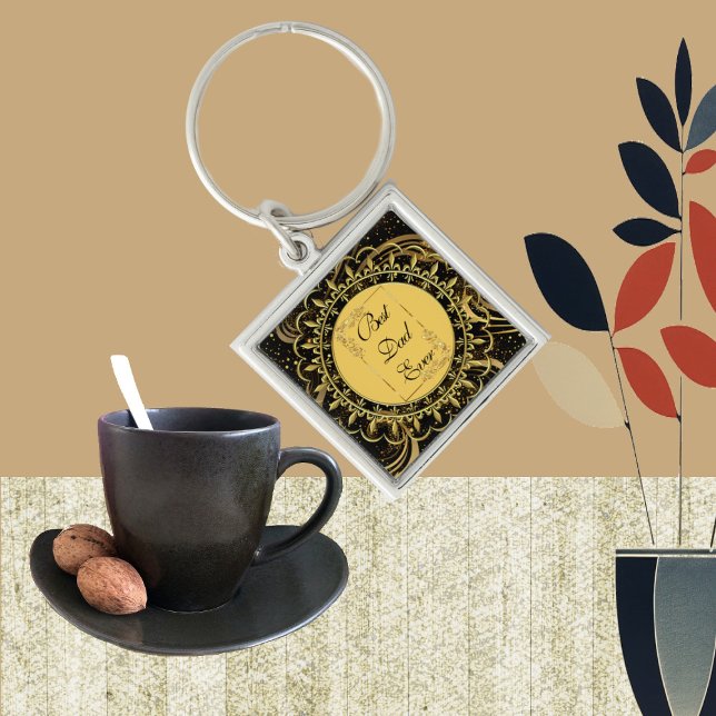 Modern Calligraphy Fathers Day Gold Black Swirls Key Ring (Modern Calligraphy Fathers Day Gold Black Swirls Keychain)