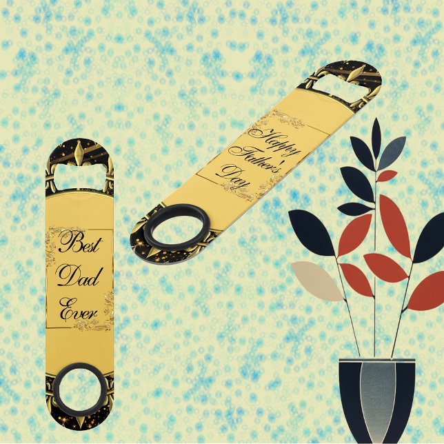 Modern Calligraphy Father's Day Gold Leafy Swirls  (Modern Calligraphy Father's Day Gold Leafy Swirls Bar Key)