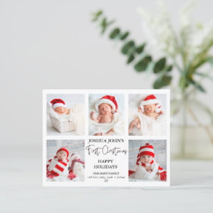 Modern Calligraphy Five Photo First Christmas Postcard