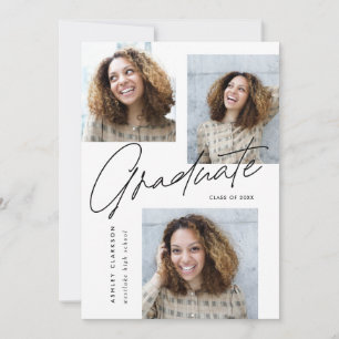 Modern Calligraphy Five Photo Graduation Party Invitation