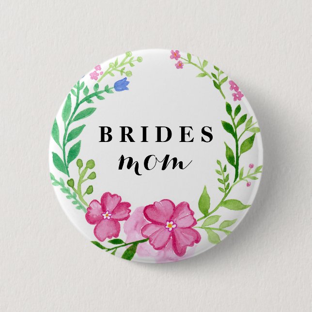 Modern Calligraphy Floral Bride's Mum Wedding 6 Cm Round Badge (Front)