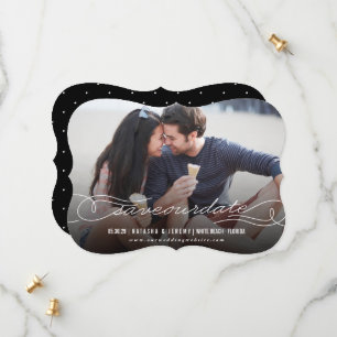 Modern Calligraphy Flourish White Script Photo Save The Date