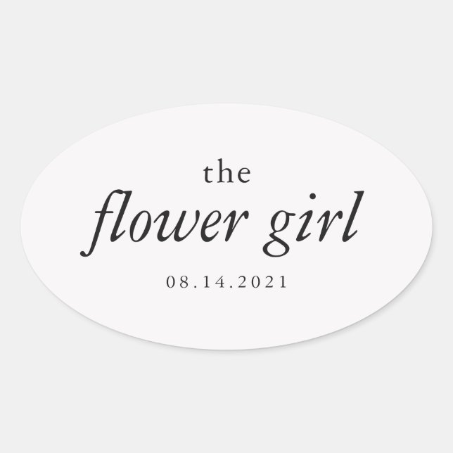 Modern Calligraphy Flower Girl Wedding Oval Sticker (Front)