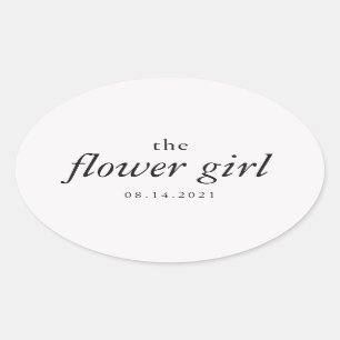 Modern Calligraphy Flower Girl Wedding Oval Sticker