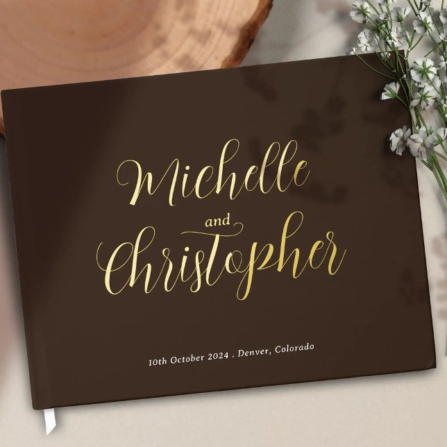 Modern Calligraphy for Bride and Groom's Wedding Guest Book (Modern Calligraphy for Bride and Groom's Wedding foil guest book. Simple elegant wedding style.)