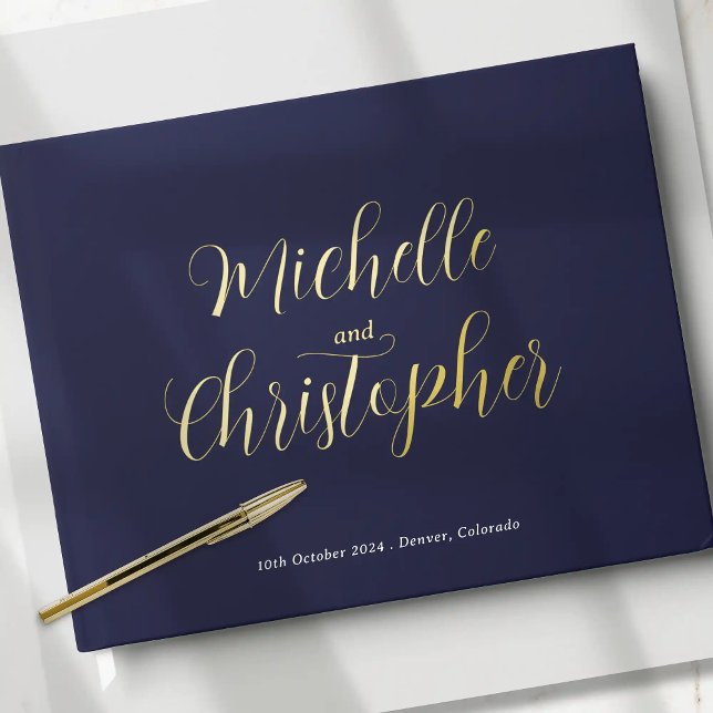 Modern Calligraphy for Bride and Groom's Wedding Guest Book (Modern Calligraphy for Bride and Groom's Wedding foil guest book. Simple elegant wedding style.)