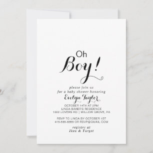 Modern Calligraphy Formal Oh Boy Baby Shower   Invitation