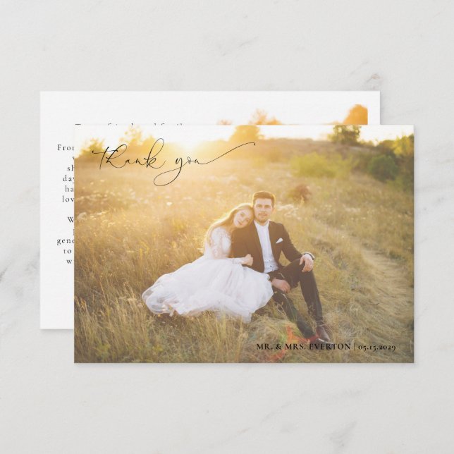 Modern Calligraphy Full Bleed Photo Wedding Thank You Card (Front/Back)