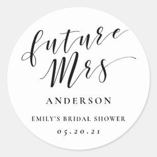 Modern Calligraphy Future Mrs. Bridal Shower Classic Round Sticker