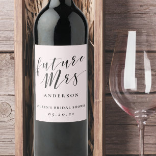 Modern Calligraphy Future Mrs. Pink Bridal Shower Wine Label