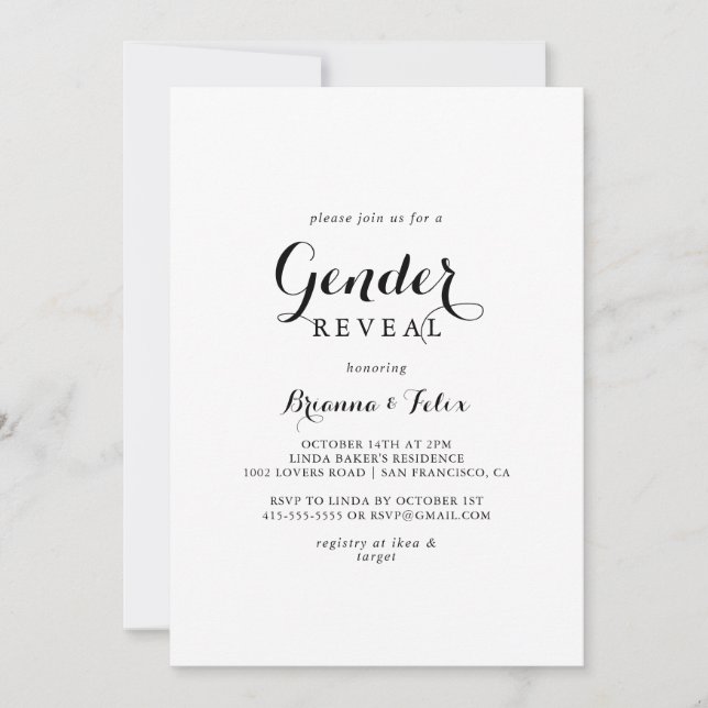 Modern Calligraphy Gender Reveal Party Invitation (Front)