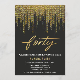 Modern Calligraphy Gold And Black 40th Birthday Invitation